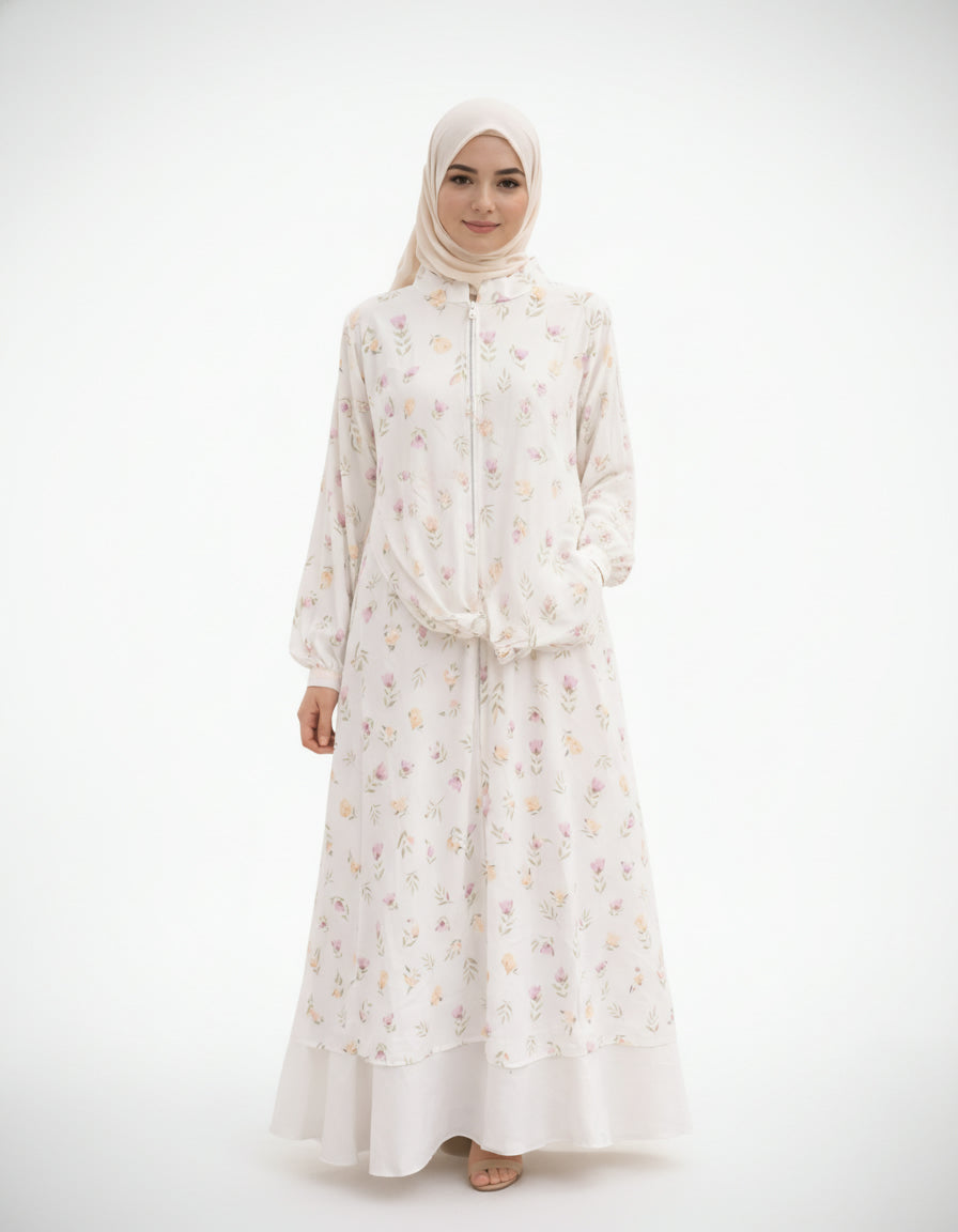 The Blossom Series: Premium Floral Zip-Up Jilbab Set