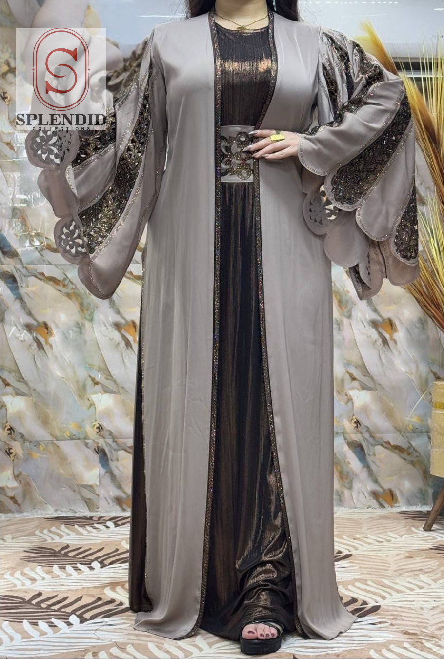The 'Zahra' Regal Embellished Layered Kaftan/Abaya Set
