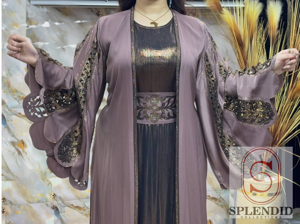 The 'Zahra' Regal Embellished Layered Kaftan/Abaya Set