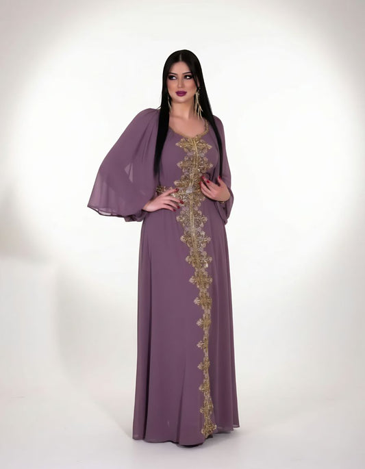 Elegant Maxi Dress with Gold Embroidery