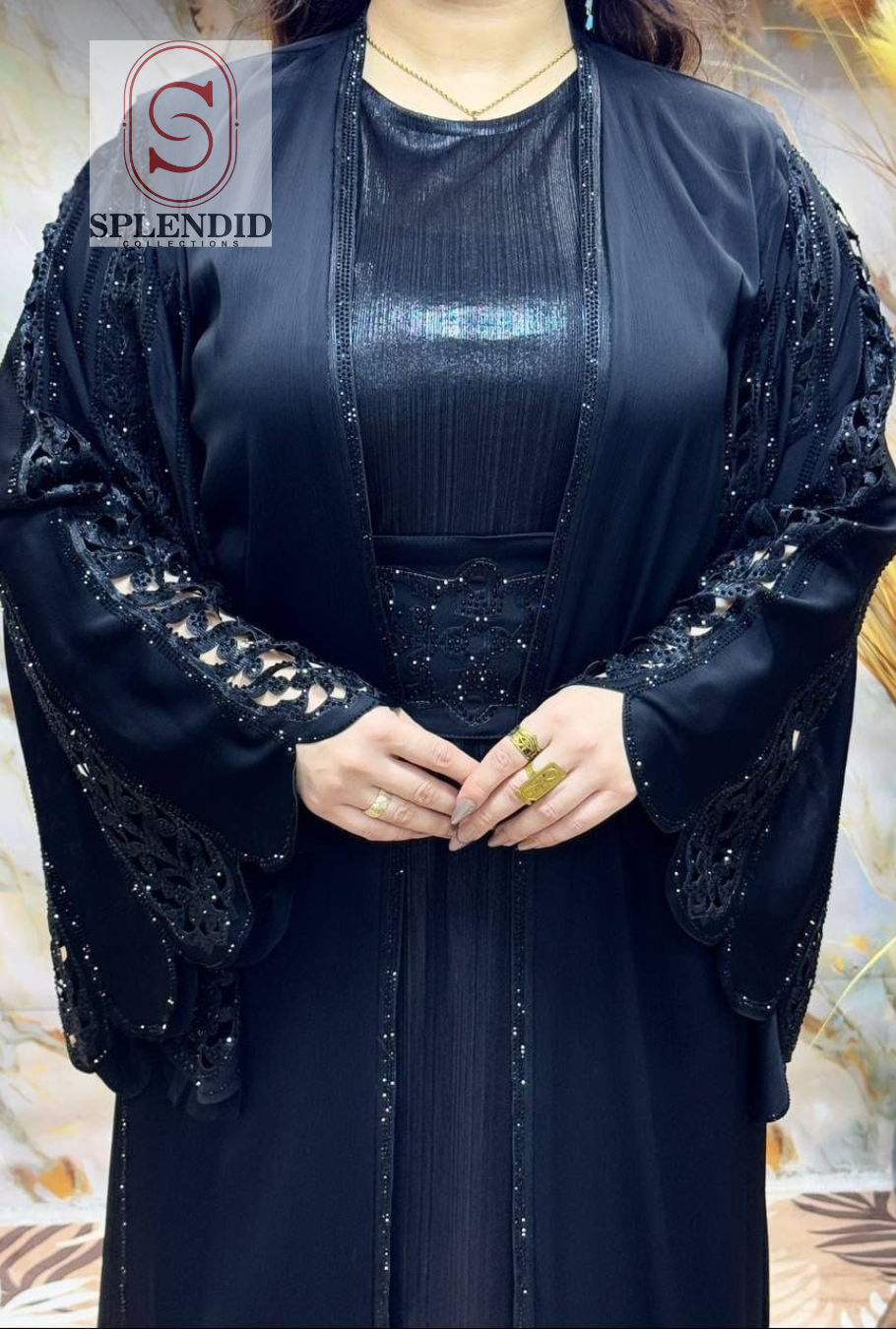The 'Zahra' Regal Embellished Layered Kaftan/Abaya Set