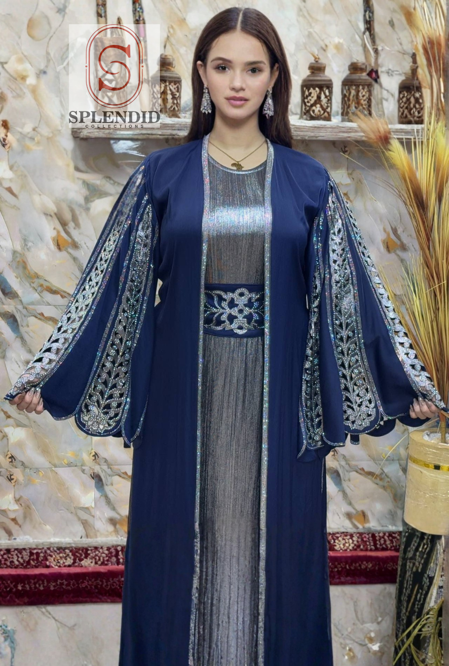 The 'Zahra' Regal Embellished Layered Kaftan/Abaya Set