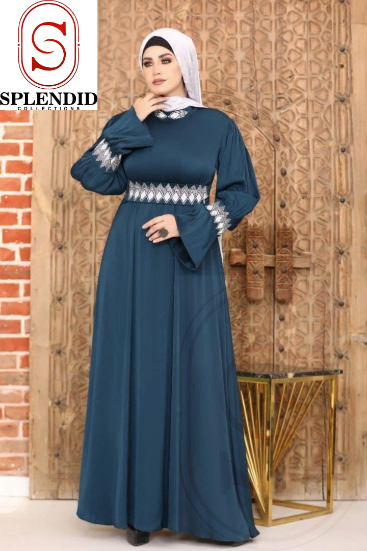 Flowy Embroidered Abaya with Clinched Waist