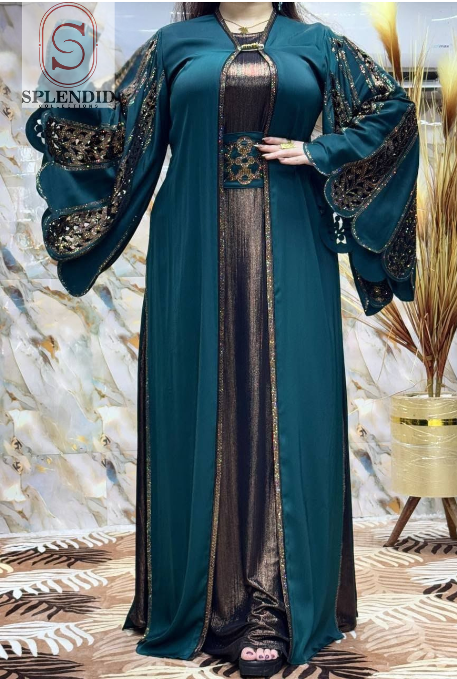 The 'Zahra' Regal Embellished Layered Kaftan/Abaya Set