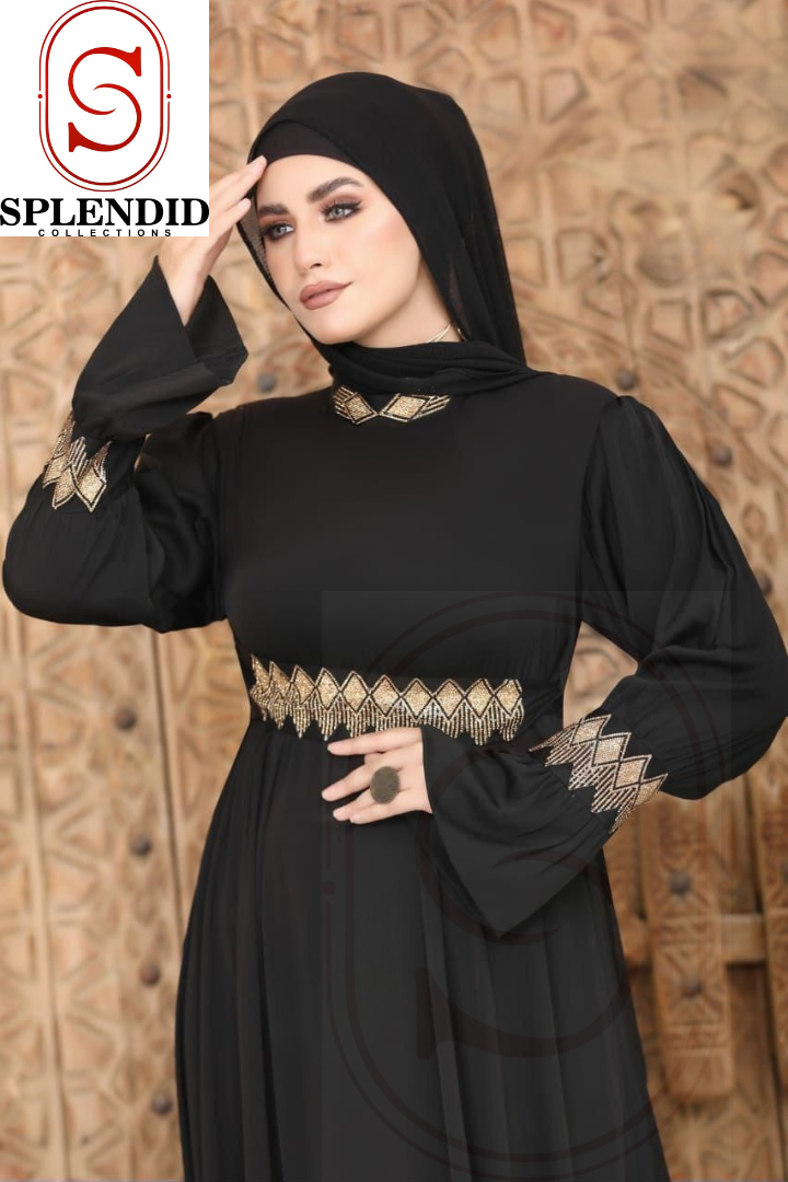 Flowy Embroidered Abaya with Clinched Waist