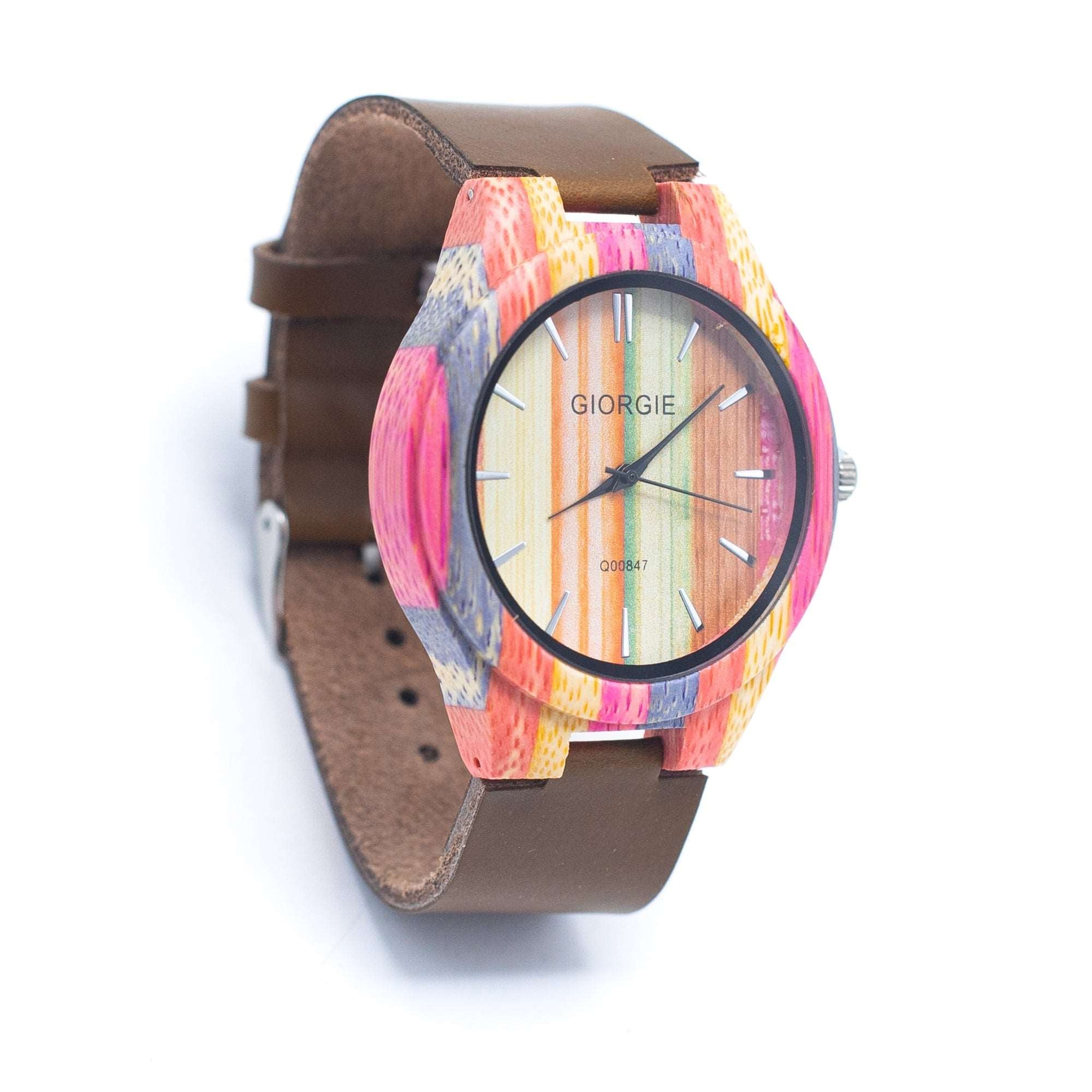 Bamboo Watch Eco unisex Colorful Watch Eco Natural Leather Strap WA-324(BOX-1)