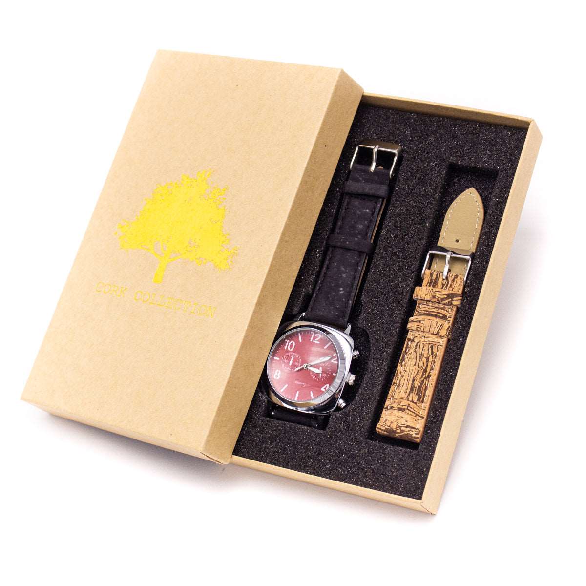 Matt black and crackled natural cork watch WA-172-BOX-F