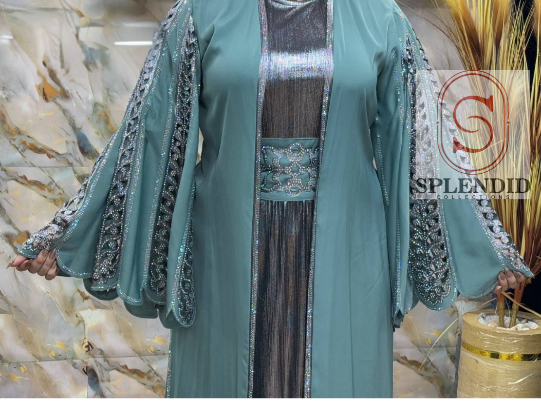 The 'Zahra' Regal Embellished Layered Kaftan/Abaya Set