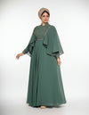Elegant Embellished Bodice  with Flutter Cape Sleeves