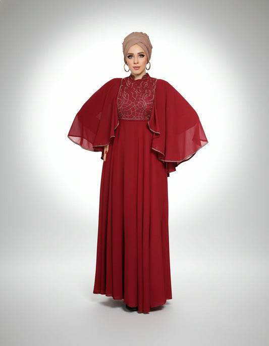 Elegant Embellished Bodice  with Flutter Cape Sleeves