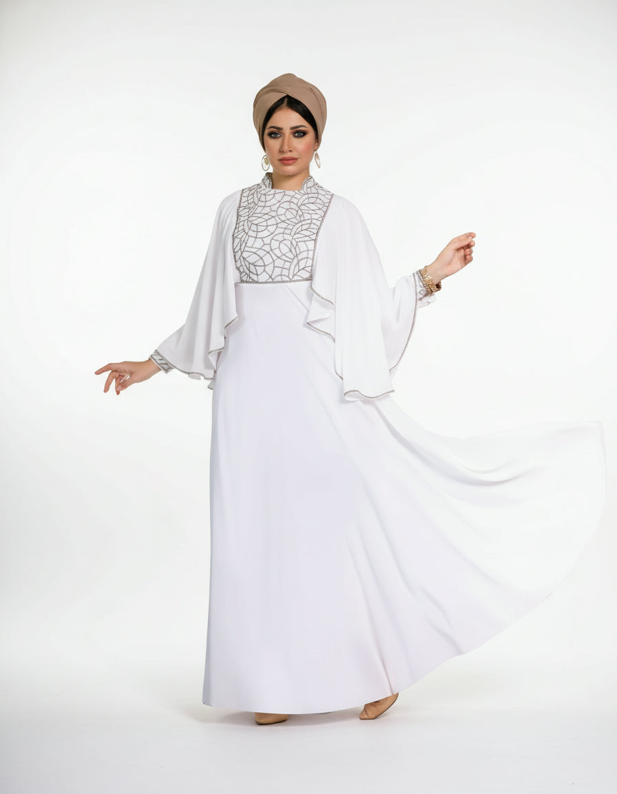 Elegant Embellished Bodice  with Flutter Cape Sleeves