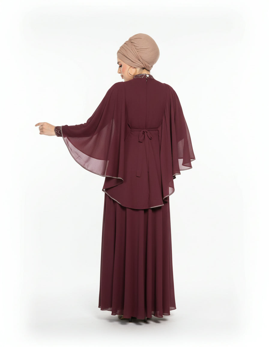 Elegant Embellished Bodice  with Flutter Cape Sleeves