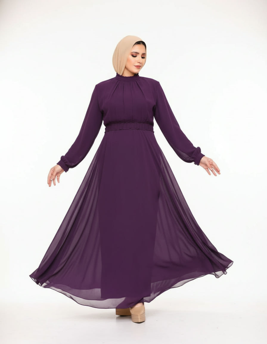 slim fit dress slacks Zapaka Women Sparkly Mother of The Bride Dress Purple Chiffon A Line V Neck  Long Sleeves Tea Length Long Formal Dress – ZAPAKA main image 1