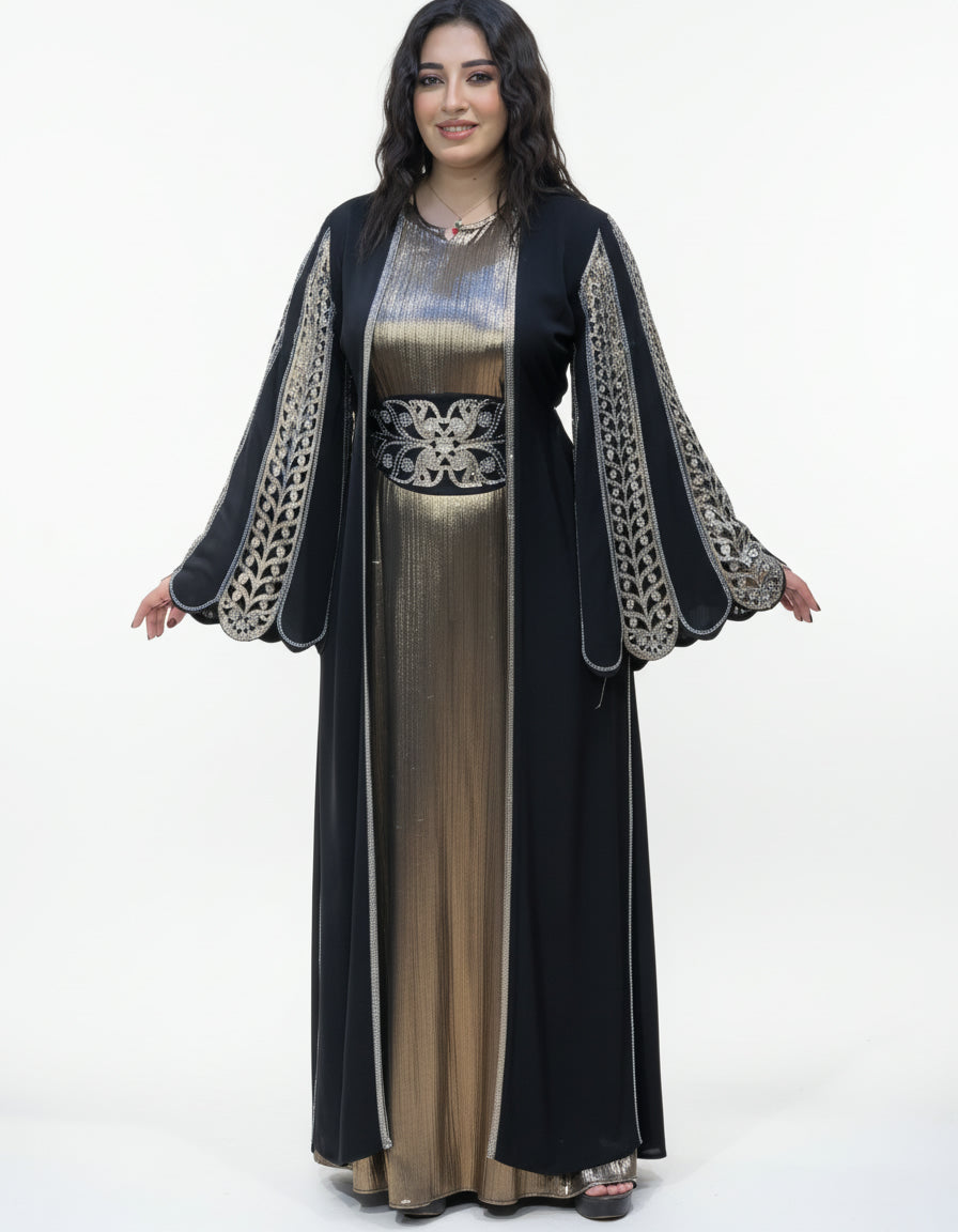 Zahra Regal Embellished Layered Abaya