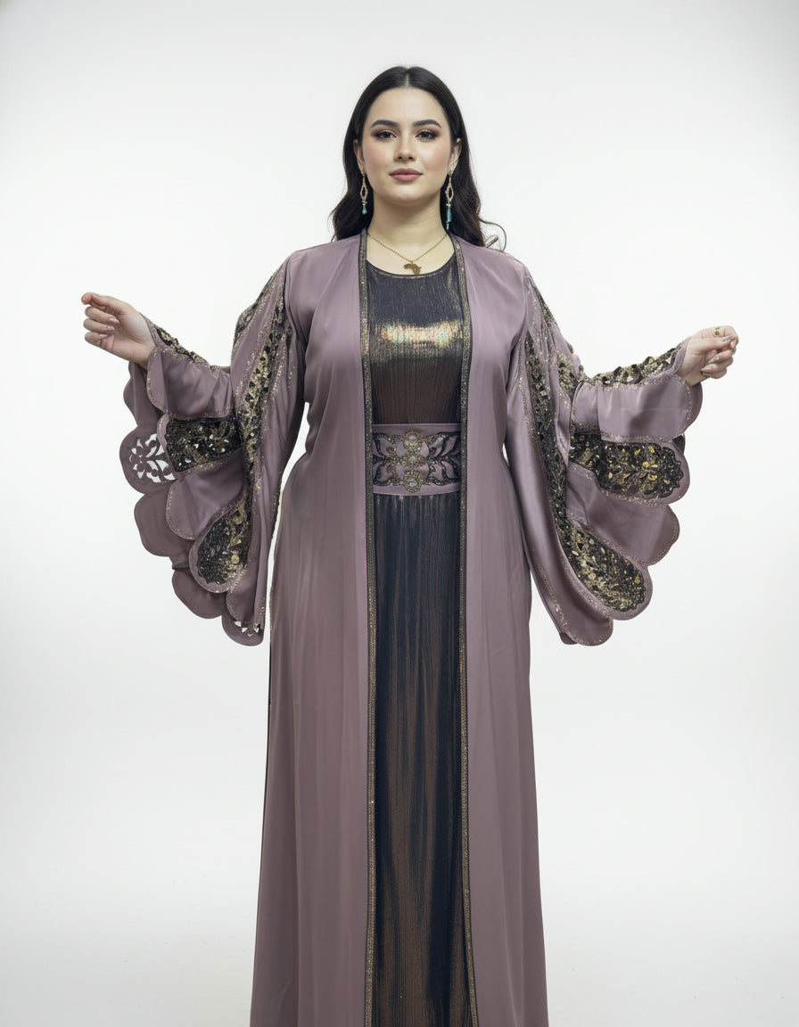 Zahra Regal Embellished Layered Abaya