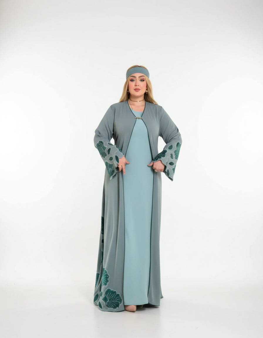 Modern Floral Embroidered Abaya set