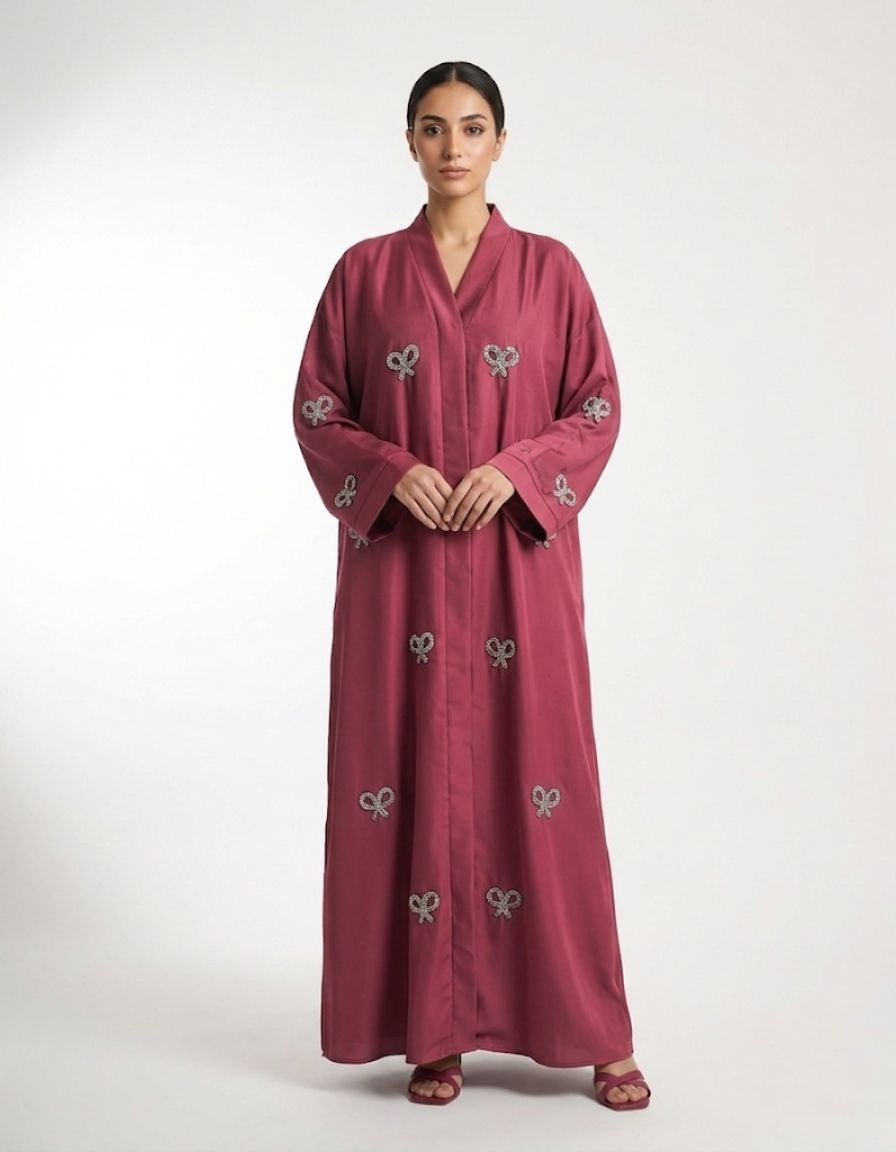 Pearl Bow Embellished Abaya