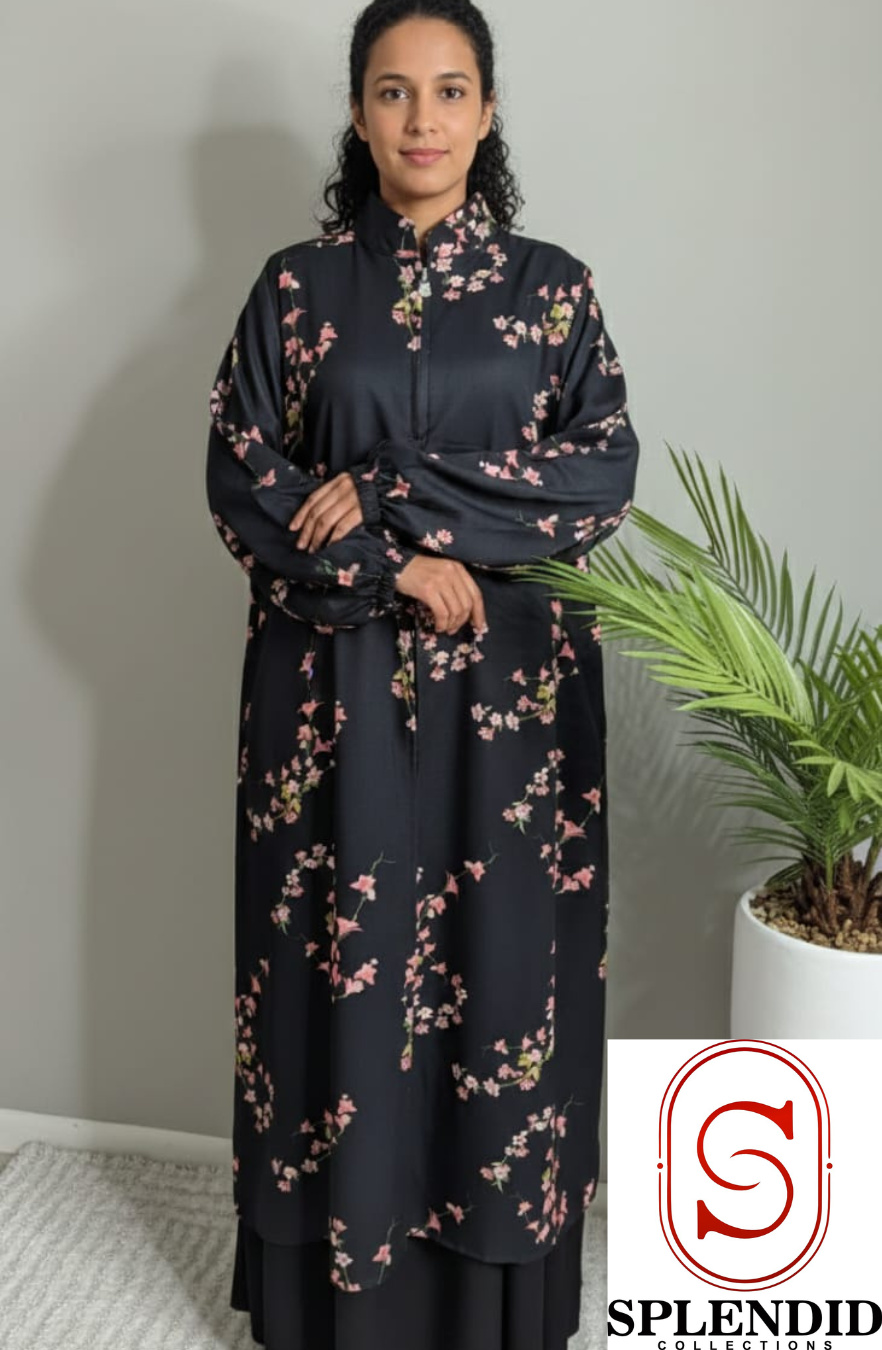 The Blossom Series: Premium Floral Zip-Up Jilbab Set