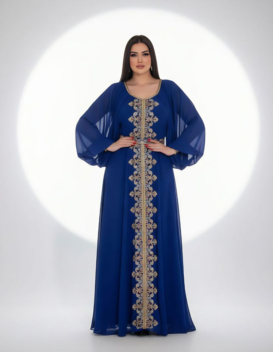 Elegant Maxi Dress with Gold Embroidery