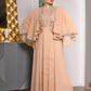 Elegant Embellished Bodice  with Flutter Cape Sleeves