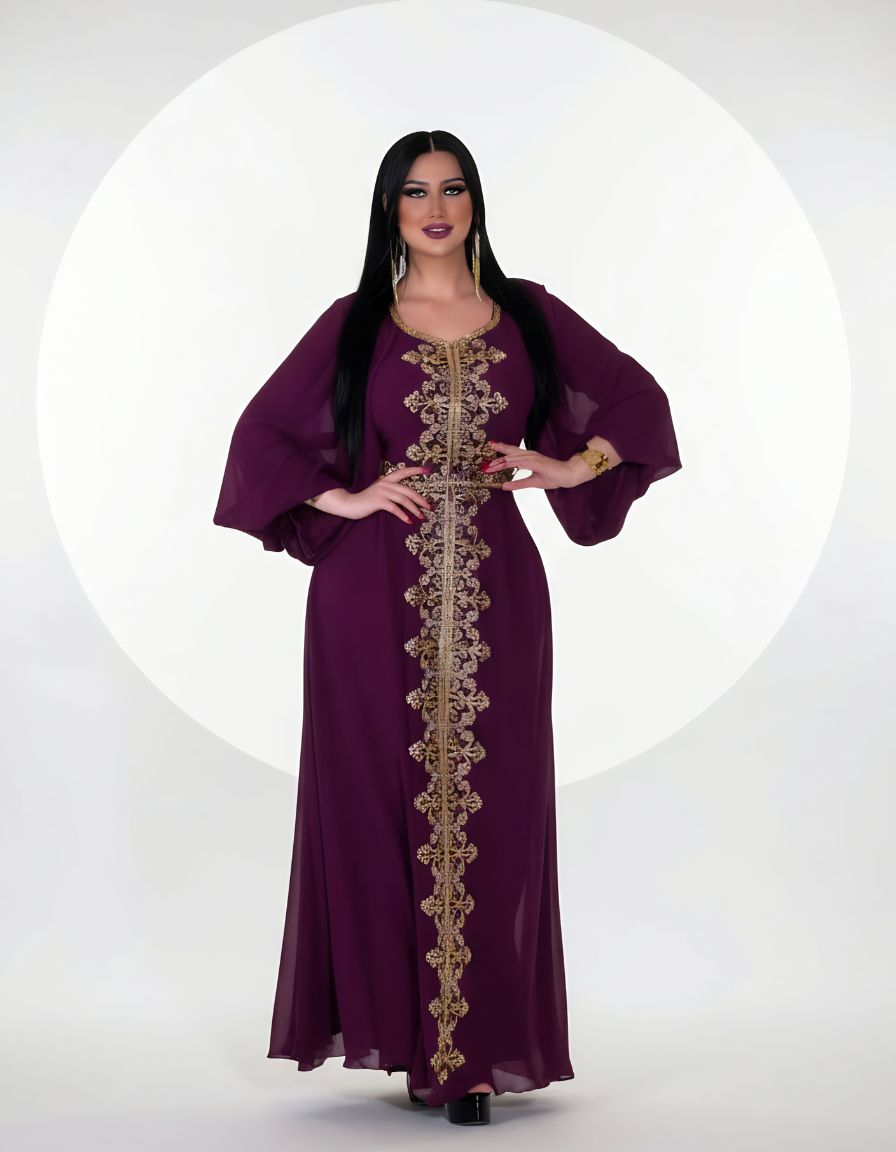 Elegant Maxi Dress with Gold Embroidery