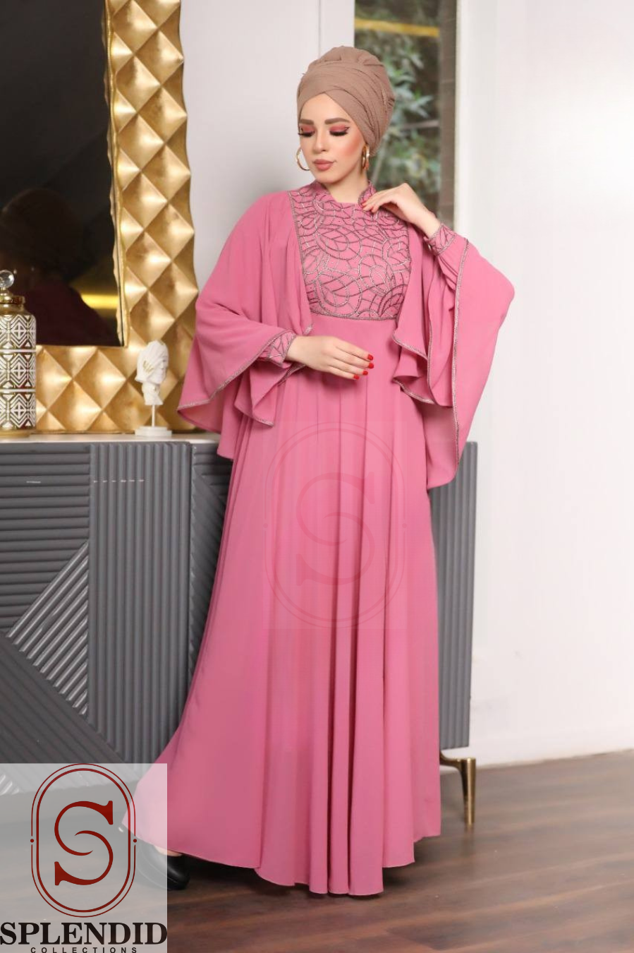 Elegant Embellished Bodice  with Flutter Cape Sleeves