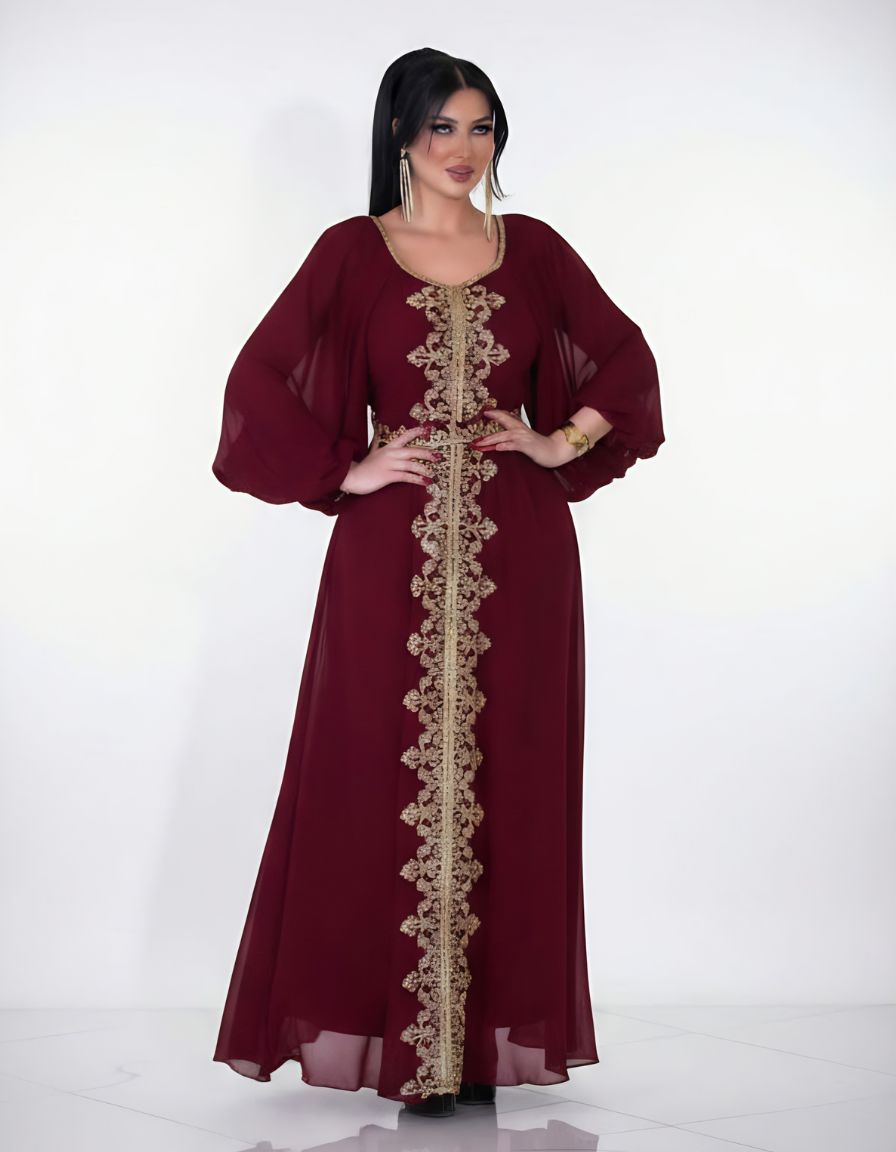 Elegant Maxi Dress with Gold Embroidery